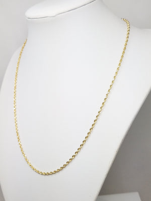 2.3mm/18" Hollow Rope Chain Necklace 14k Yellow Gold