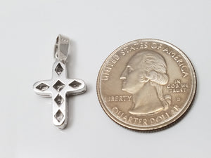 Petite 18k White Gold Natural Diamond Cross Pendant