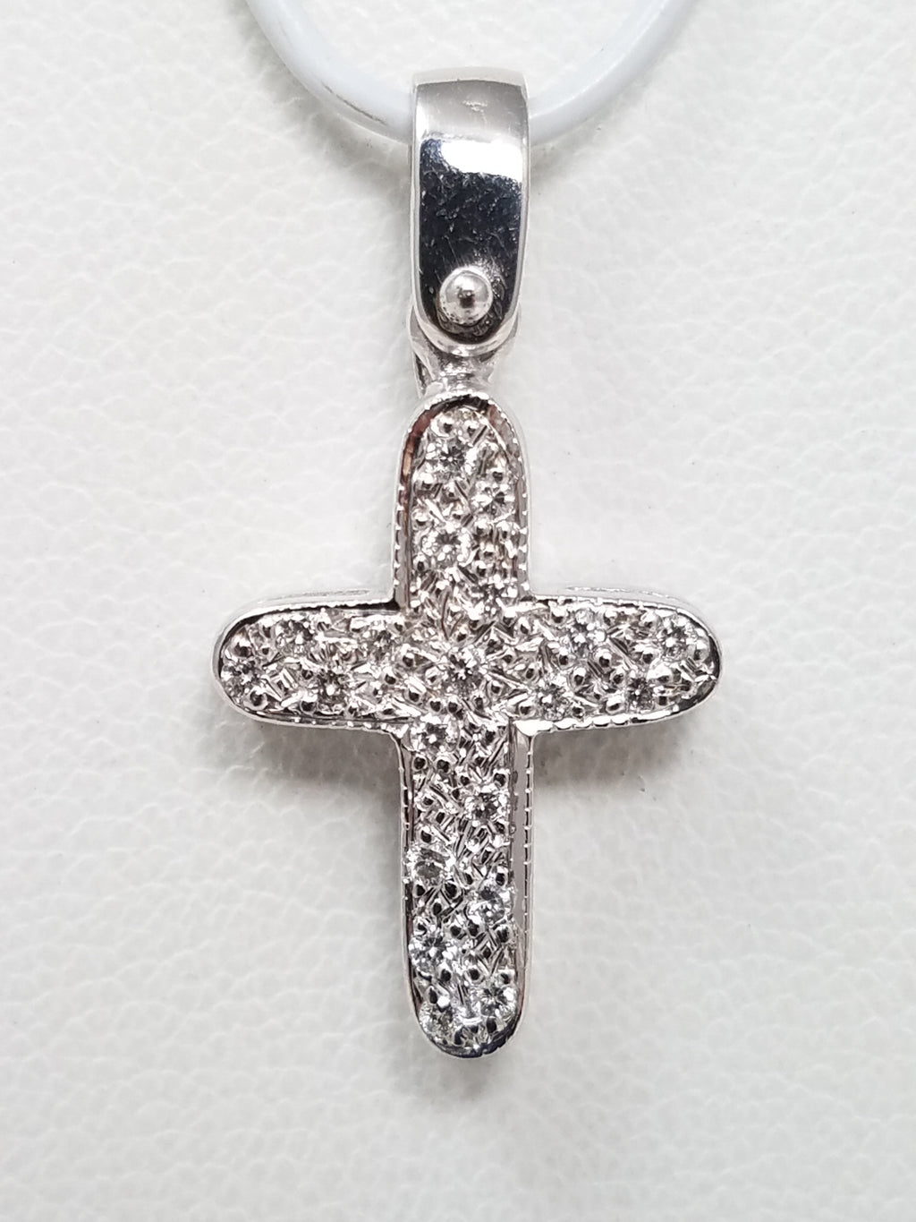 Petite 18k White Gold Natural Diamond Cross Pendant
