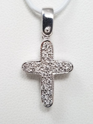 Petite 18k White Gold Natural Diamond Cross Pendant