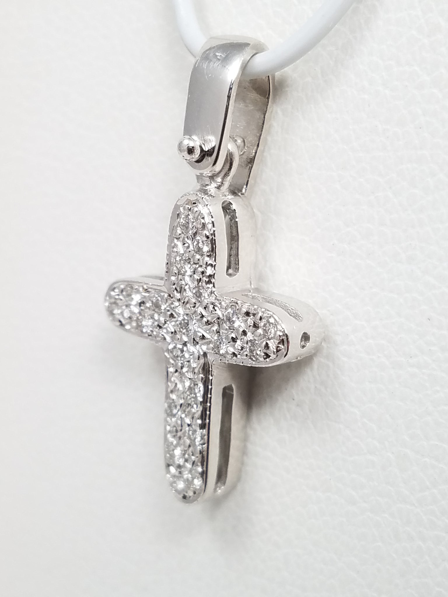 Petite 18k White Gold Natural Diamond Cross Pendant