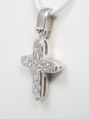 Petite 18k White Gold Natural Diamond Cross Pendant