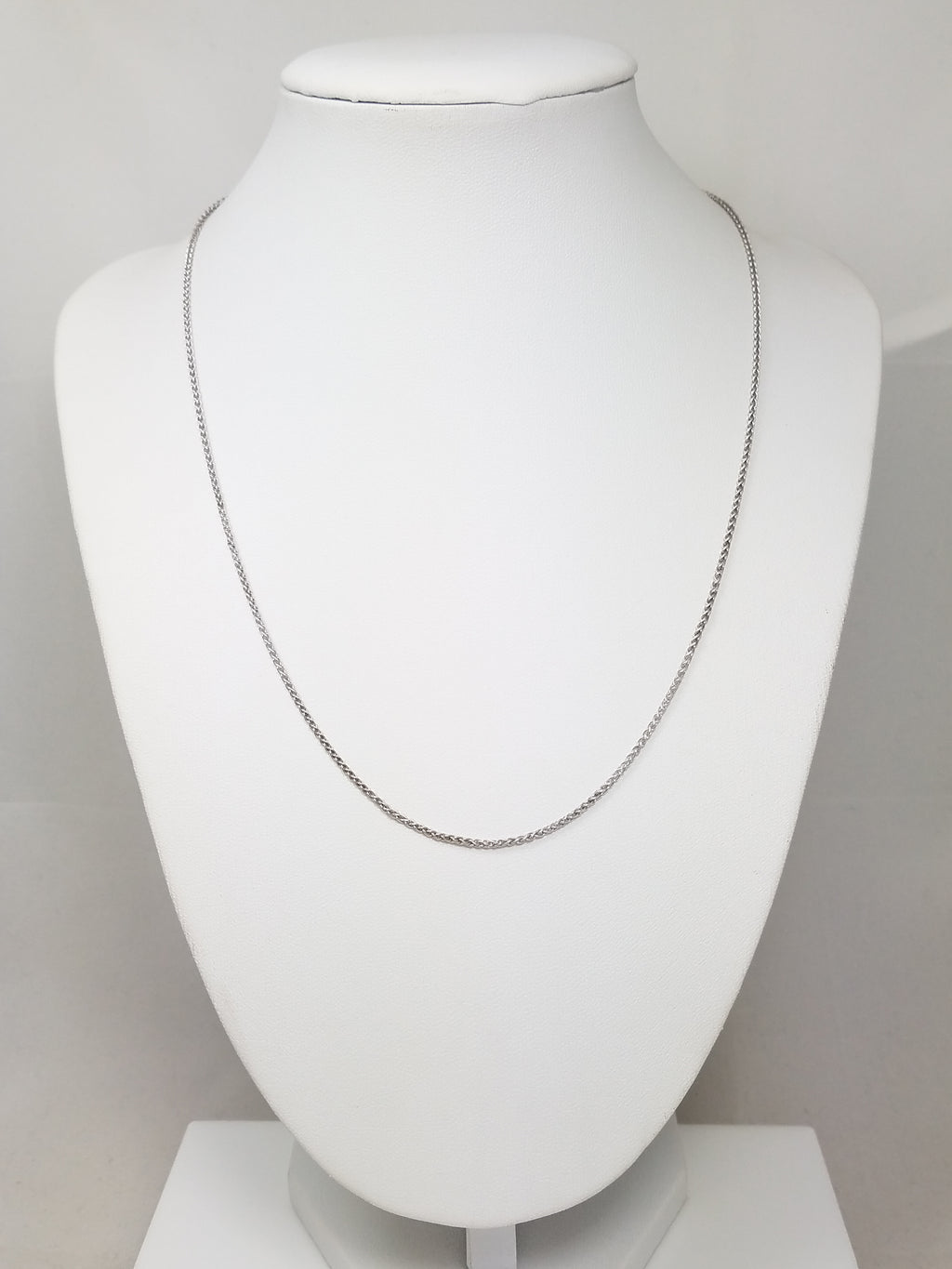 18k White Gold Solid Round Wheat Link 18" Necklace