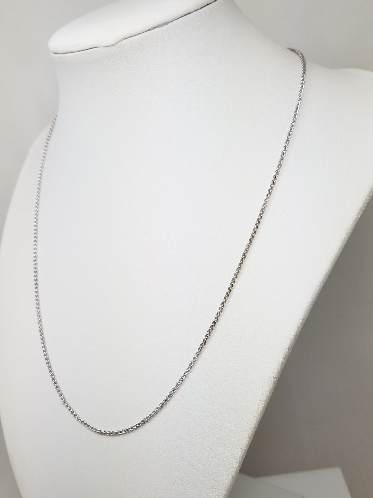 18k White Gold Solid Round Wheat Link 18" Necklace