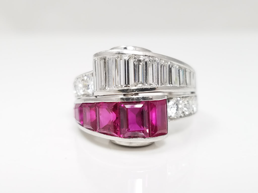 Dynamic Vintage Platinum 1ctw+ Natural Diamond & 1ctw+ Natural Ruby Custom Ring