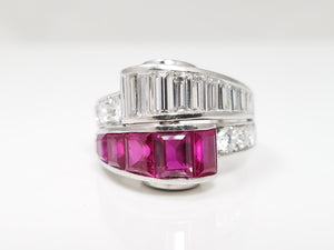 Dynamic Vintage Platinum 1ctw+ Natural Diamond & 1ctw+ Natural Ruby Custom Ring