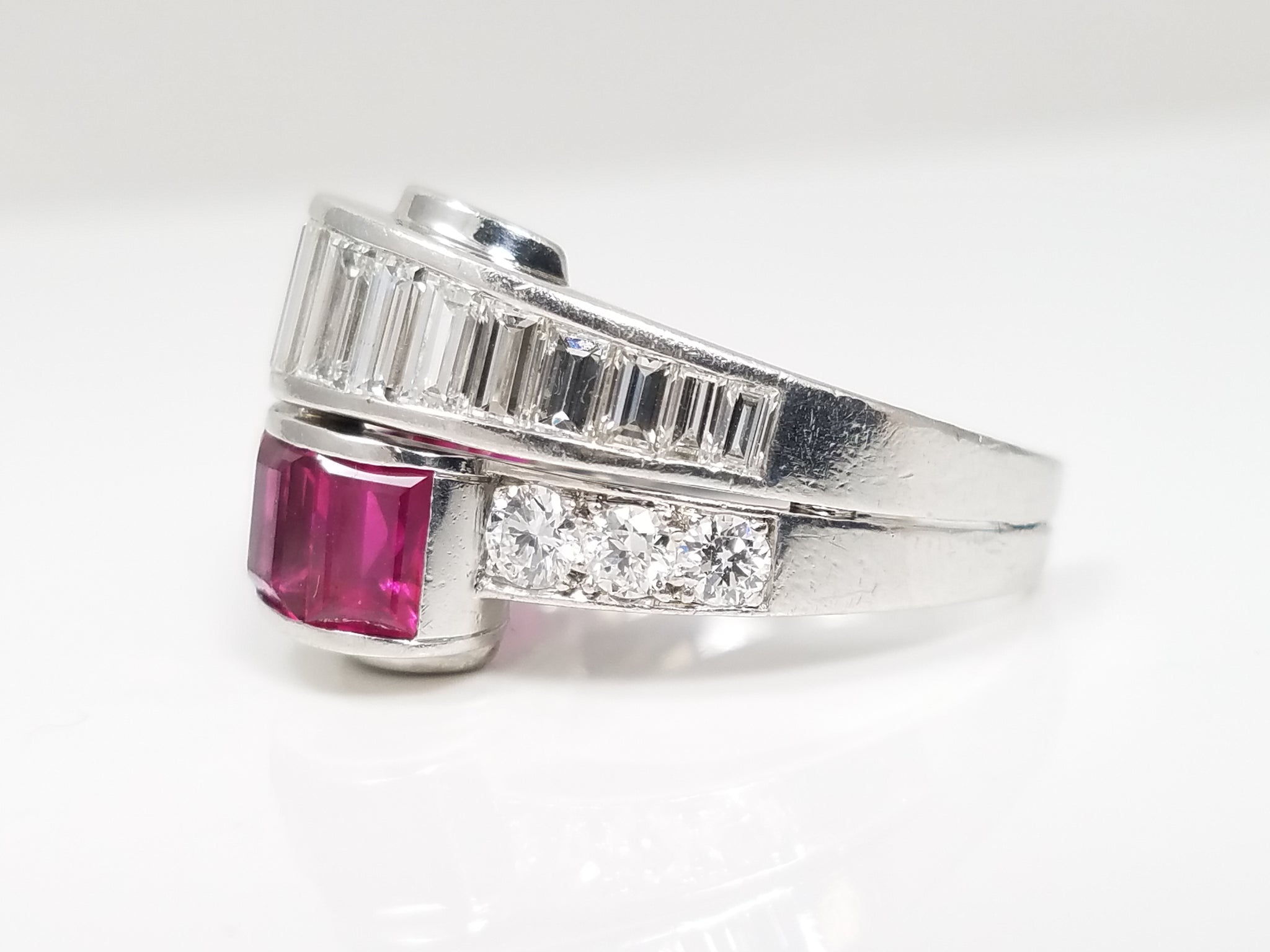 Dynamic Vintage Platinum 1ctw+ Natural Diamond & 1ctw+ Natural Ruby Custom Ring