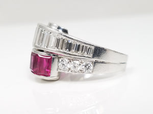 Dynamic Vintage Platinum 1ctw+ Natural Diamond & 1ctw+ Natural Ruby Custom Ring