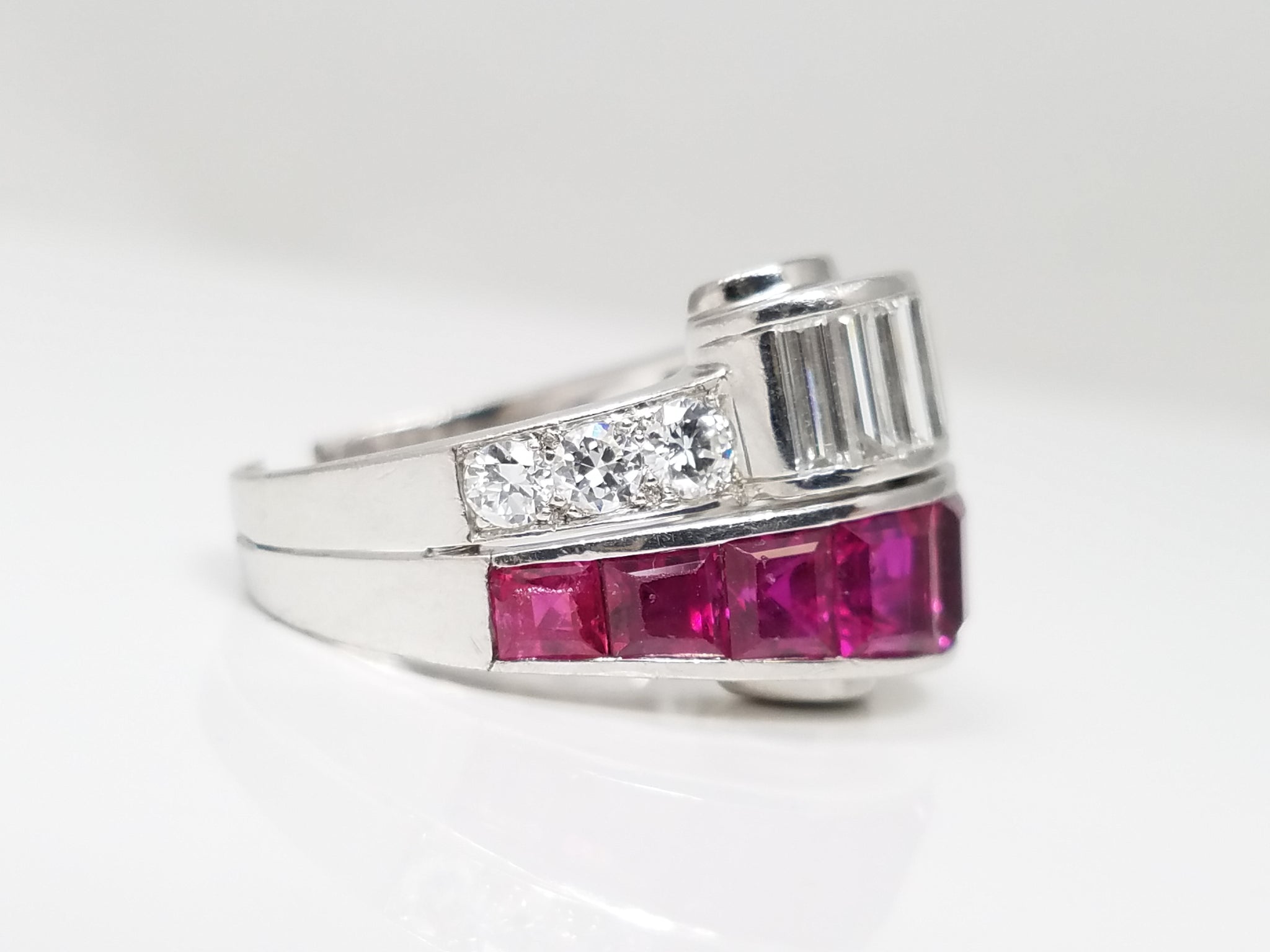 Dynamic Vintage Platinum 1ctw+ Natural Diamond & 1ctw+ Natural Ruby Custom Ring