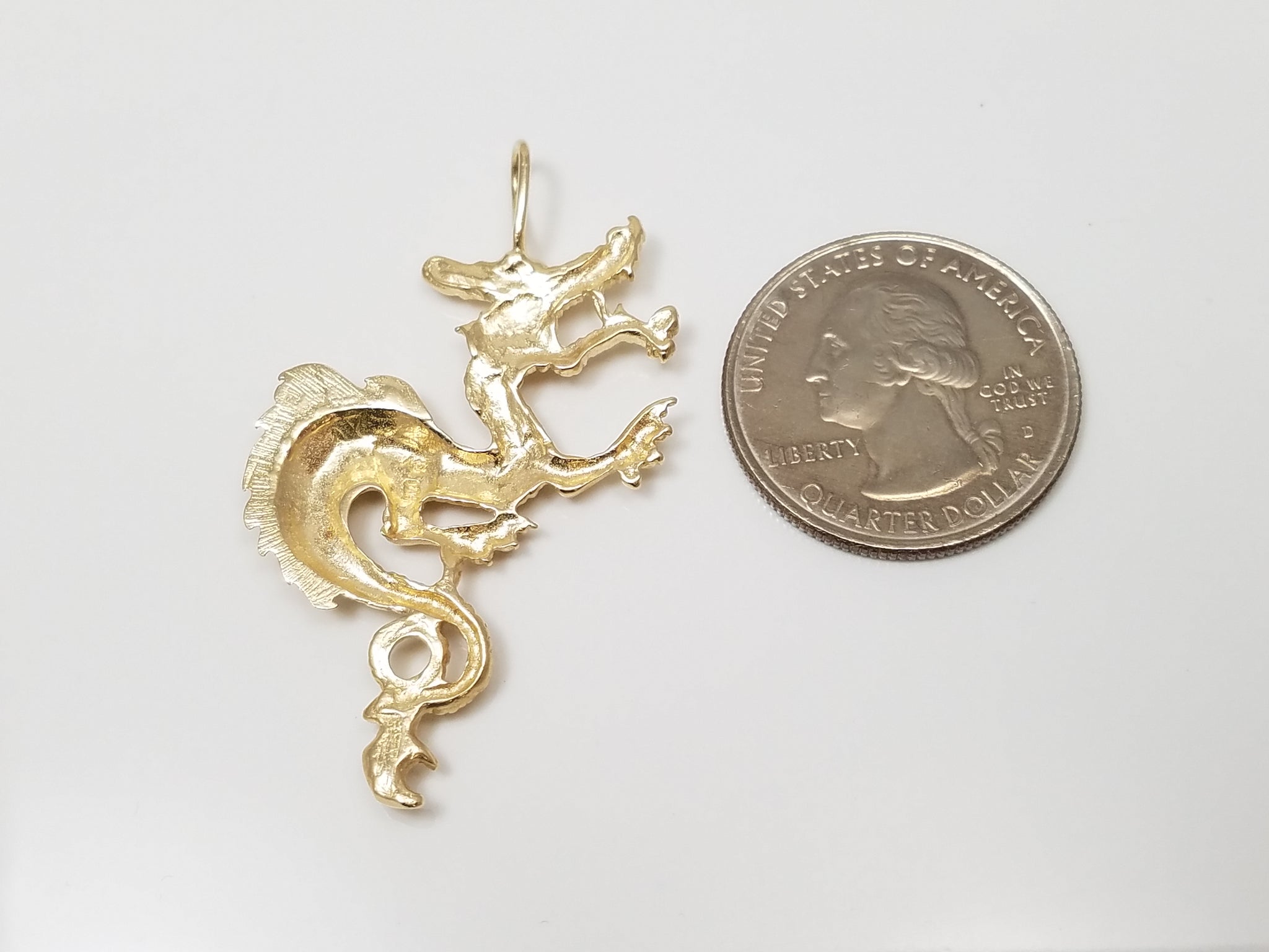 Fierce 14k Yellow Gold Diamond Cut Dragon Pendant
