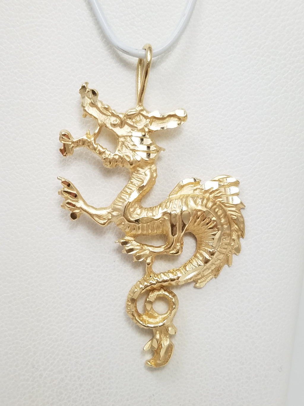 Fierce 14k Yellow Gold Diamond Cut Dragon Pendant