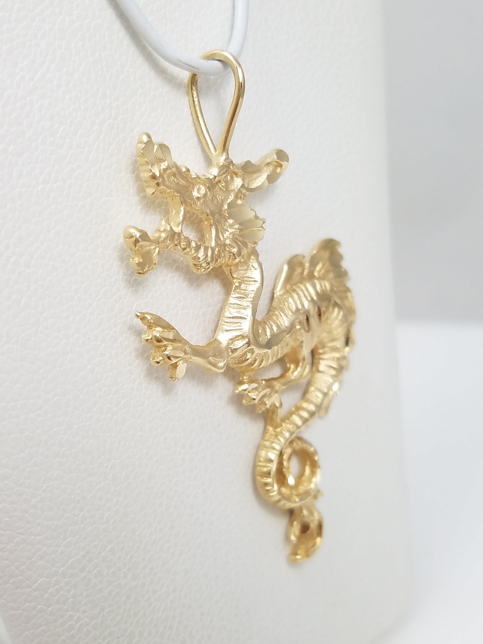 Fierce 14k Yellow Gold Diamond Cut Dragon Pendant
