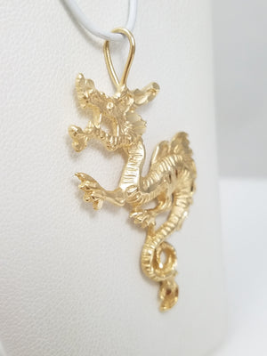 Fierce 14k Yellow Gold Diamond Cut Dragon Pendant