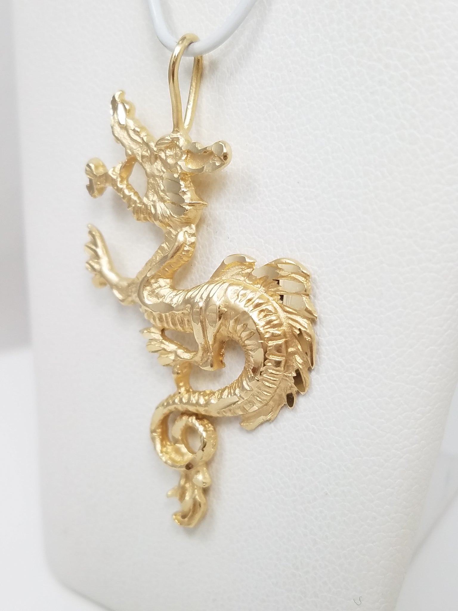 Fierce 14k Yellow Gold Diamond Cut Dragon Pendant