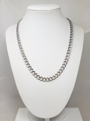 Sporty 18" 18k Hollow White Gold Curb Link Chain Necklace