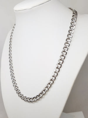 Sporty 18" 18k Hollow White Gold Curb Link Chain Necklace