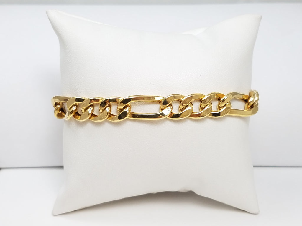 New! Grand 8" Hollow 10k Yellow Gold Figaro Link Bracelet Italy