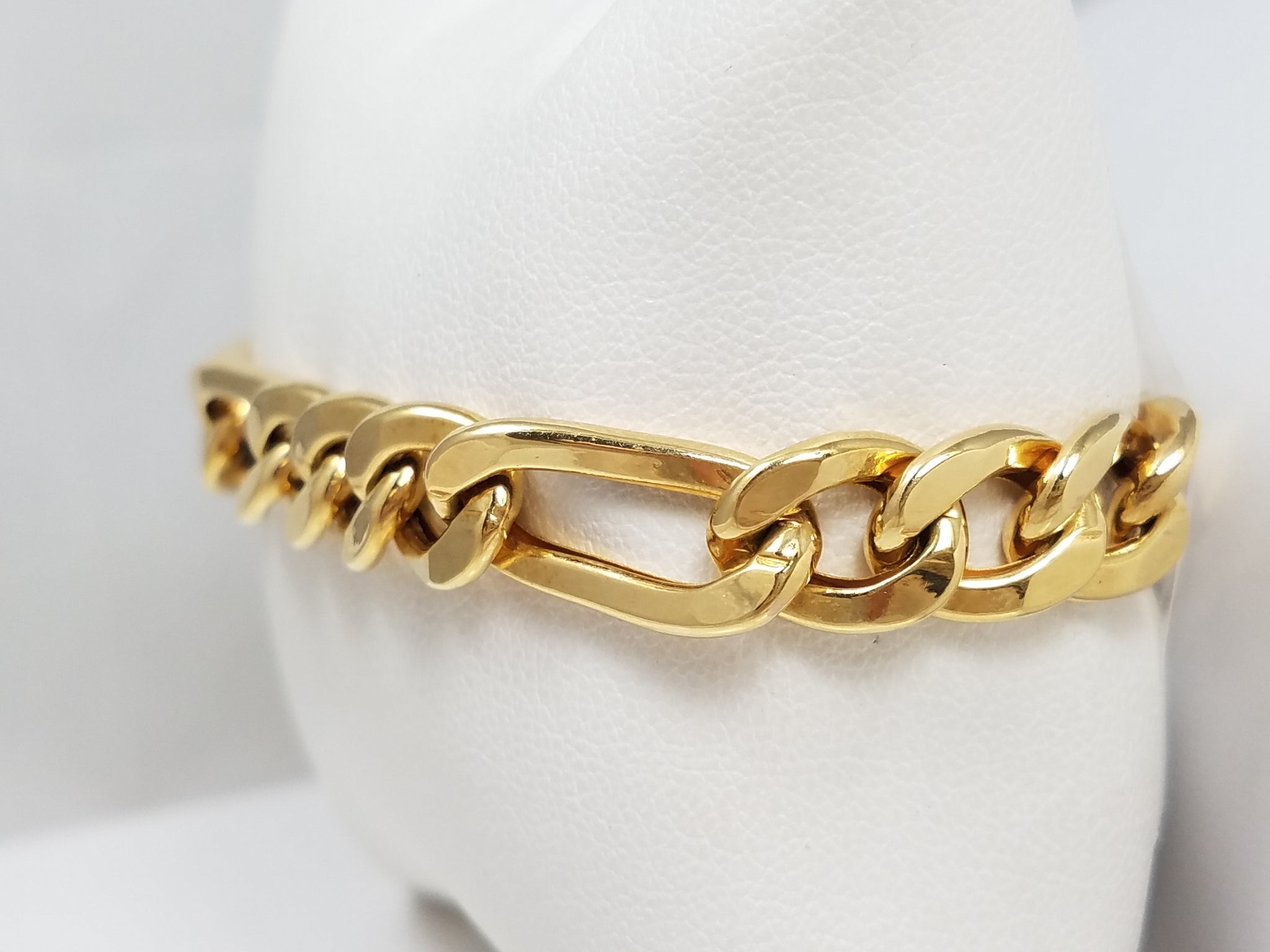 New! Grand 8" Hollow 10k Yellow Gold Figaro Link Bracelet Italy