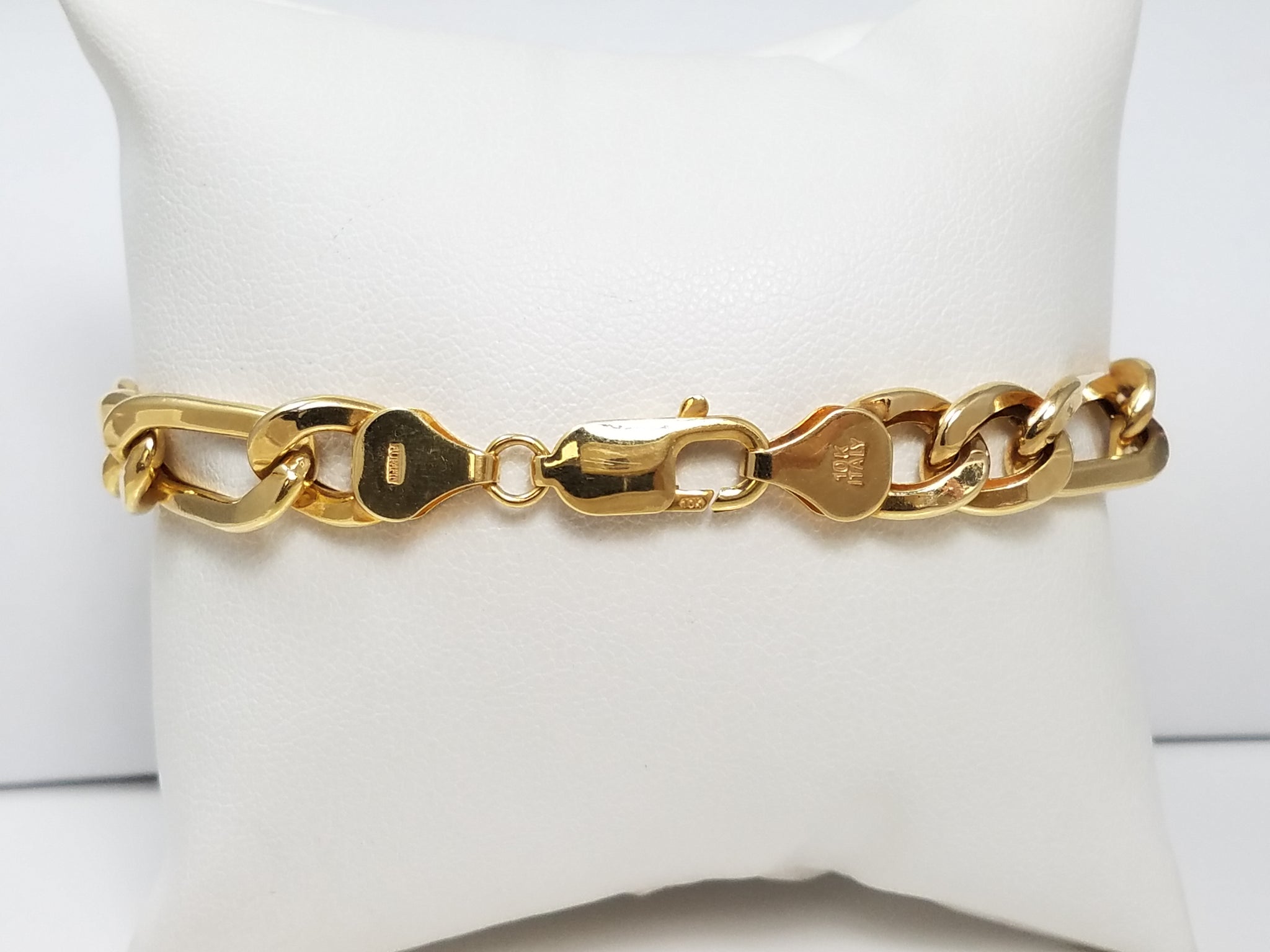 New! Grand 8" Hollow 10k Yellow Gold Figaro Link Bracelet Italy