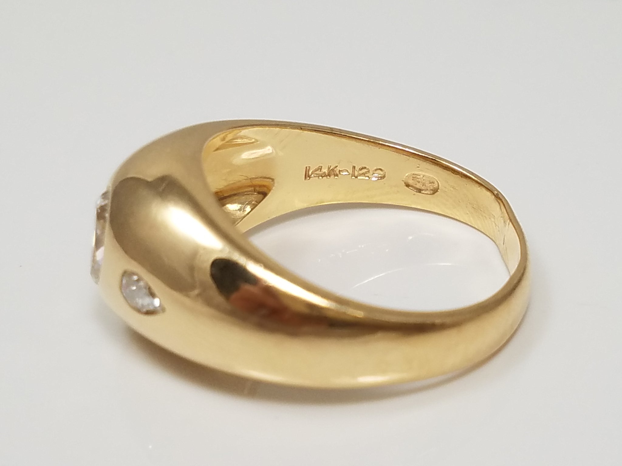 14k Yellow Gold Domed 3-Stone Diamond Ring