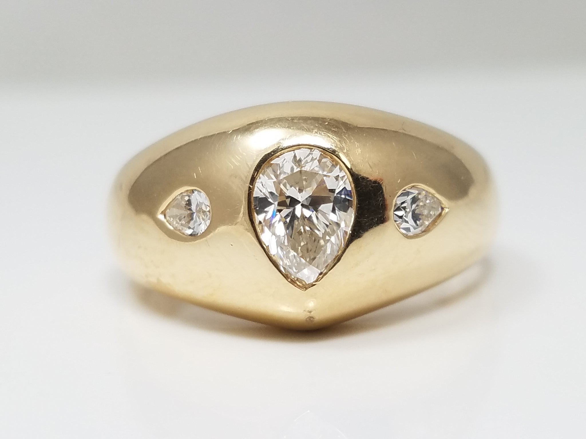 14k Yellow Gold Domed 3-Stone Diamond Ring