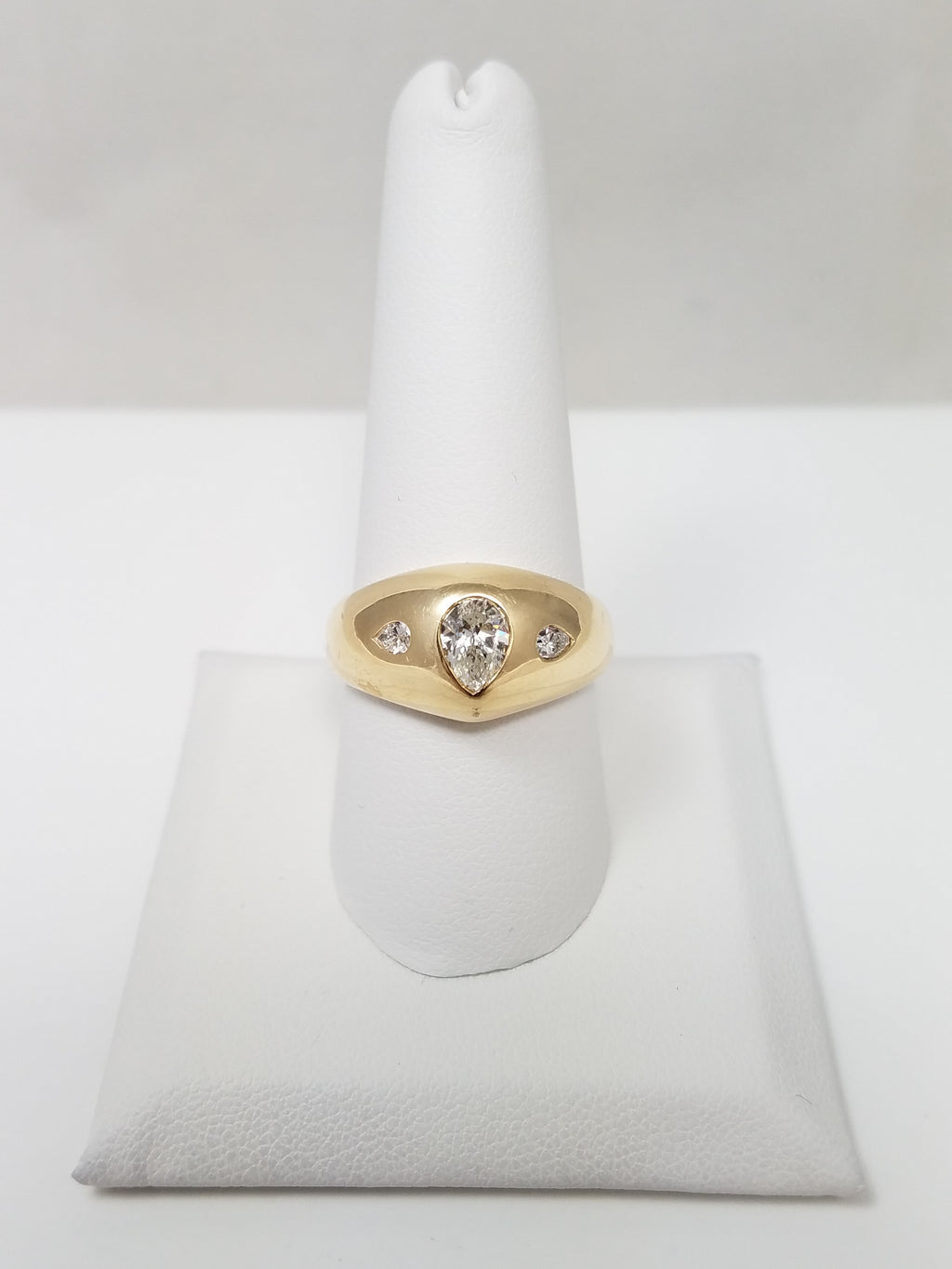 14k Yellow Gold Domed 3-Stone Diamond Ring