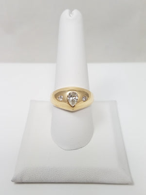 14k Yellow Gold Domed 3-Stone Diamond Ring