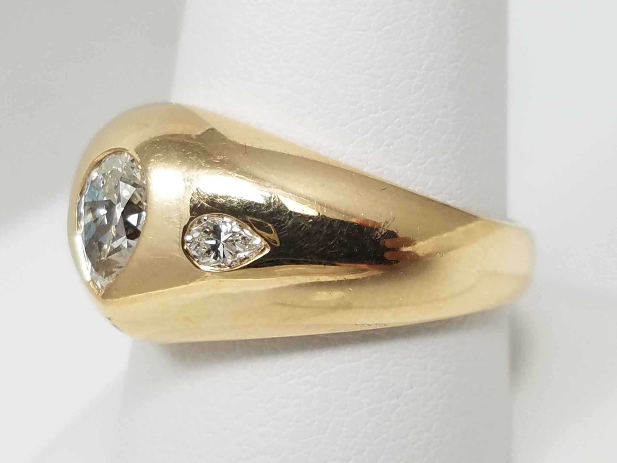 14k Yellow Gold Domed 3-Stone Diamond Ring