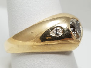 14k Yellow Gold Domed 3-Stone Diamond Ring