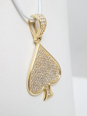 Cool 14k Yellow Gold Cubic Zirconia Spade Pendant