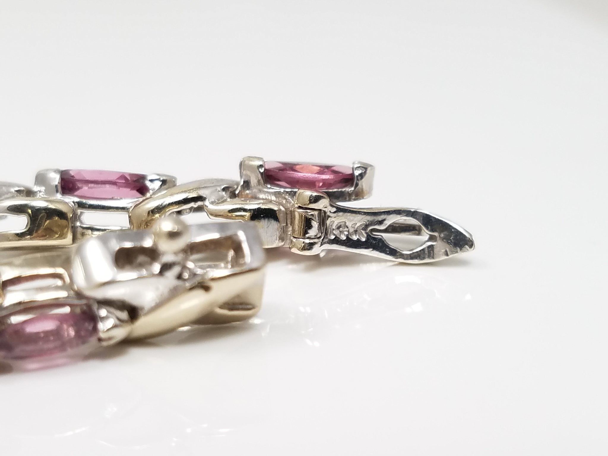 Precious 14k White Gold Natural Pink Tourmaline 7.25" Bracelet