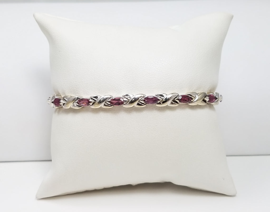 Precious 14k White Gold Natural Pink Tourmaline 7.25" Bracelet