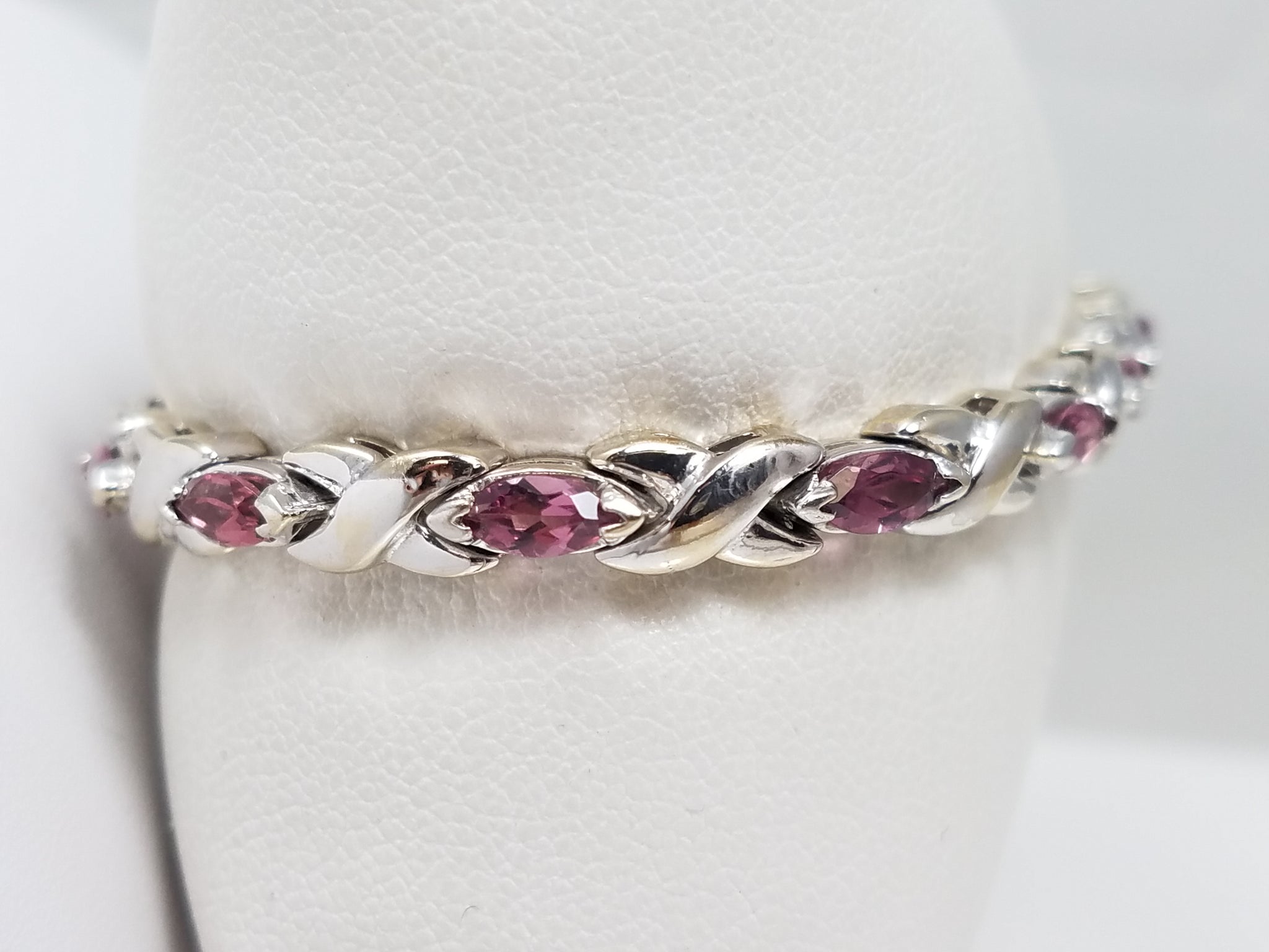 Precious 14k White Gold Natural Pink Tourmaline 7.25" Bracelet