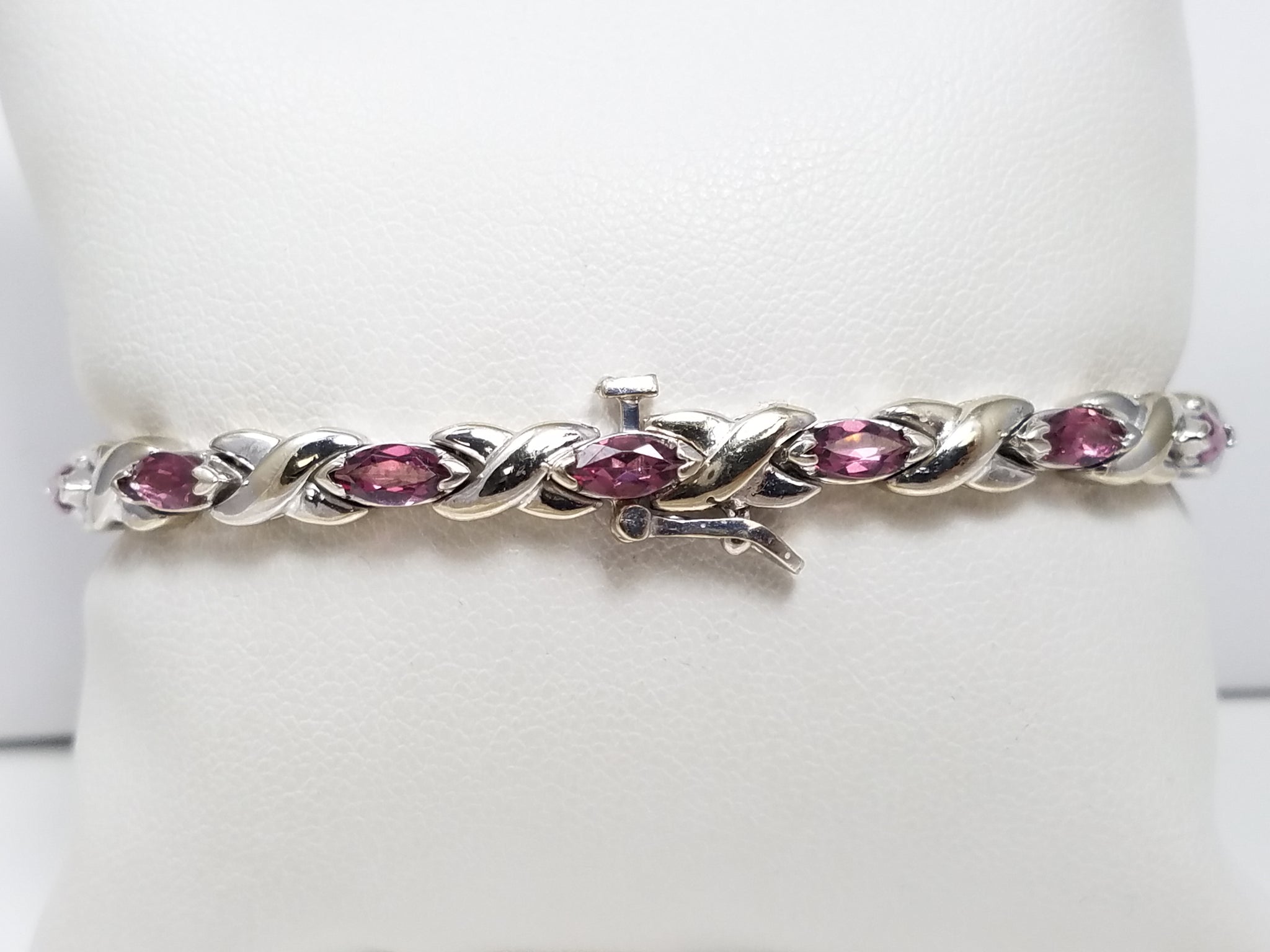 Precious 14k White Gold Natural Pink Tourmaline 7.25" Bracelet