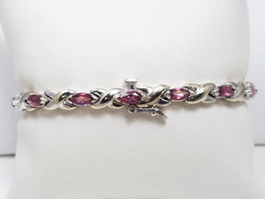 Precious 14k White Gold Natural Pink Tourmaline 7.25" Bracelet