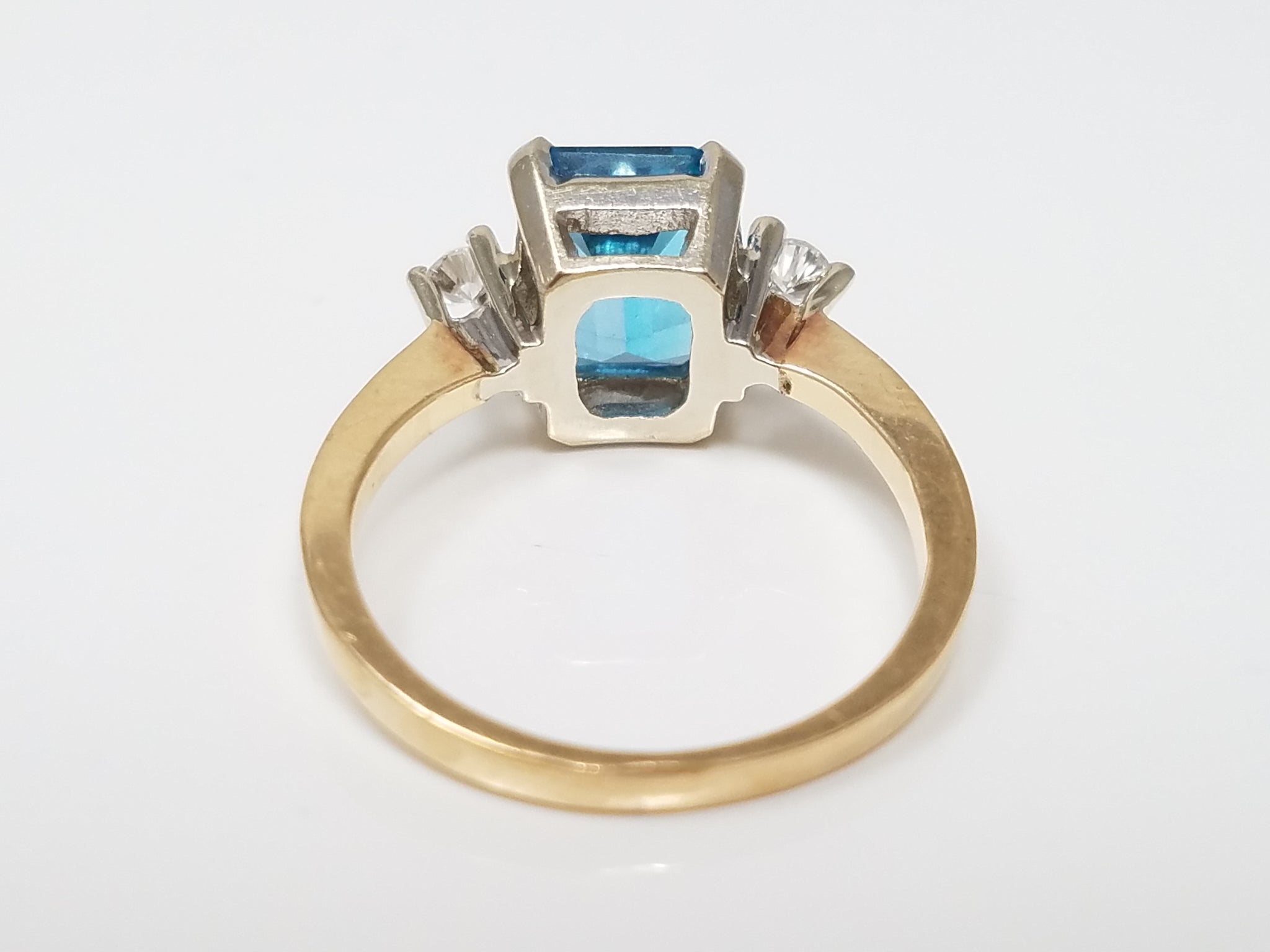 Bright Natural Blue Topaz + Diamond 14k Yellow Gold Ring