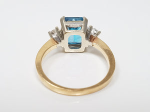 Bright Natural Blue Topaz + Diamond 14k Yellow Gold Ring