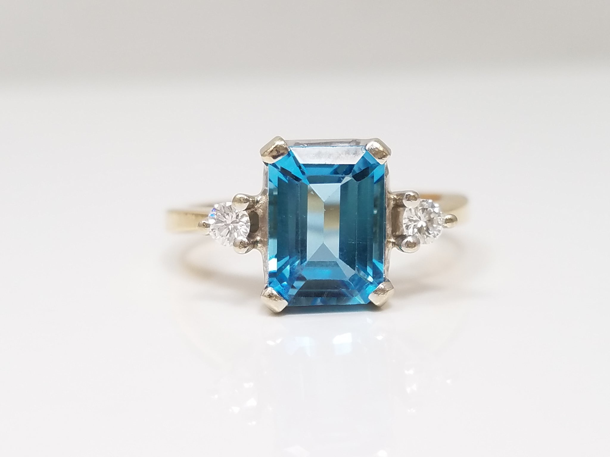 Bright Natural Blue Topaz + Diamond 14k Yellow Gold Ring
