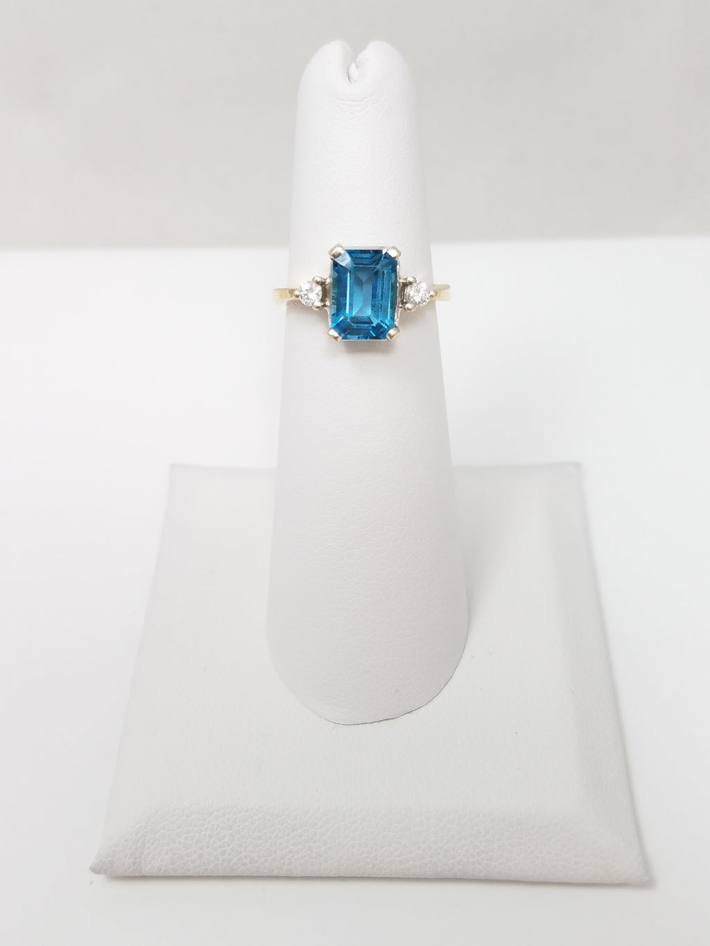 Bright Natural Blue Topaz + Diamond 14k Yellow Gold Ring