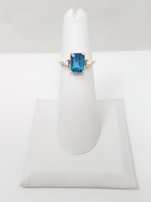Bright Natural Blue Topaz + Diamond 14k Yellow Gold Ring