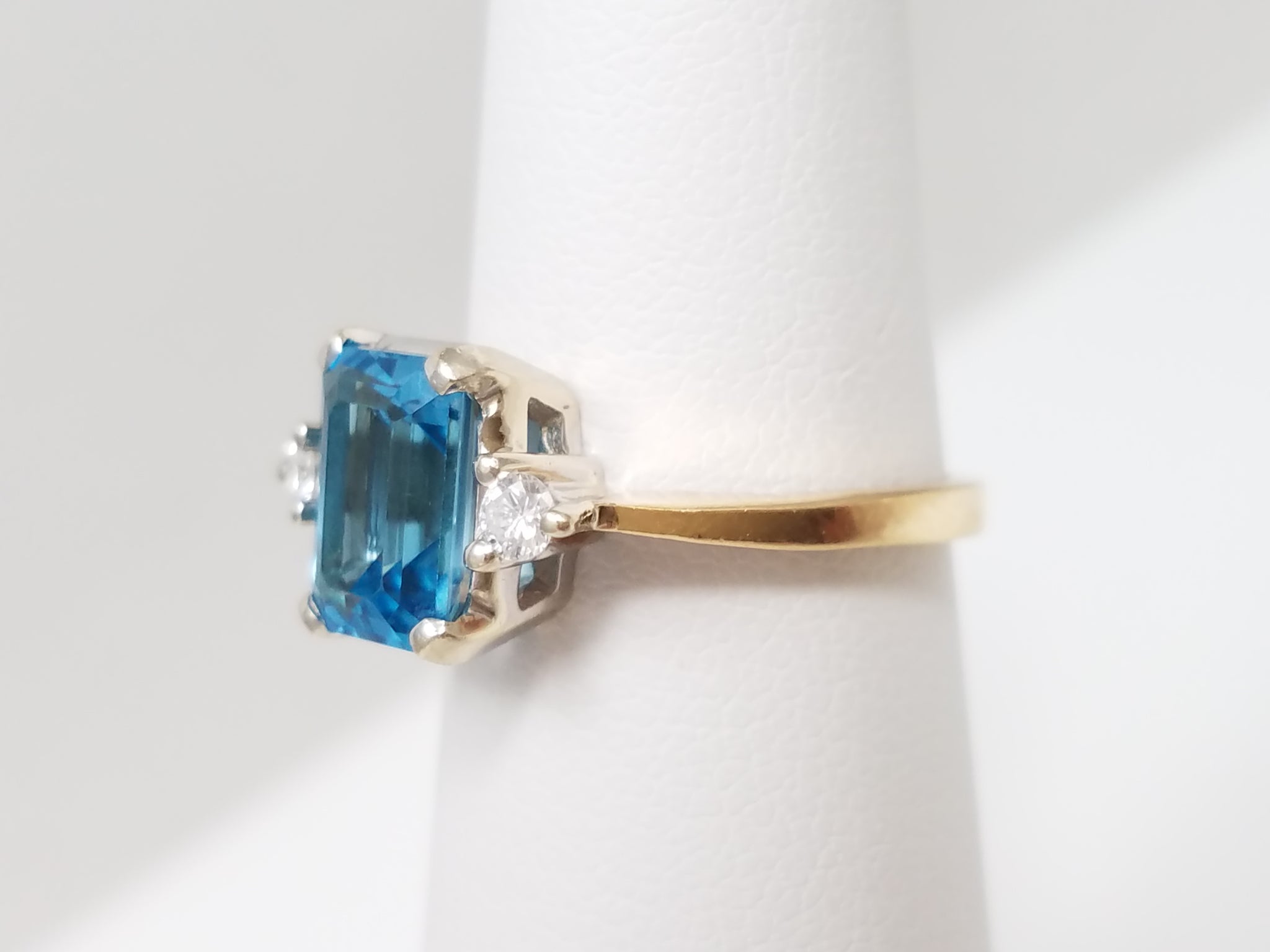 Bright Natural Blue Topaz + Diamond 14k Yellow Gold Ring