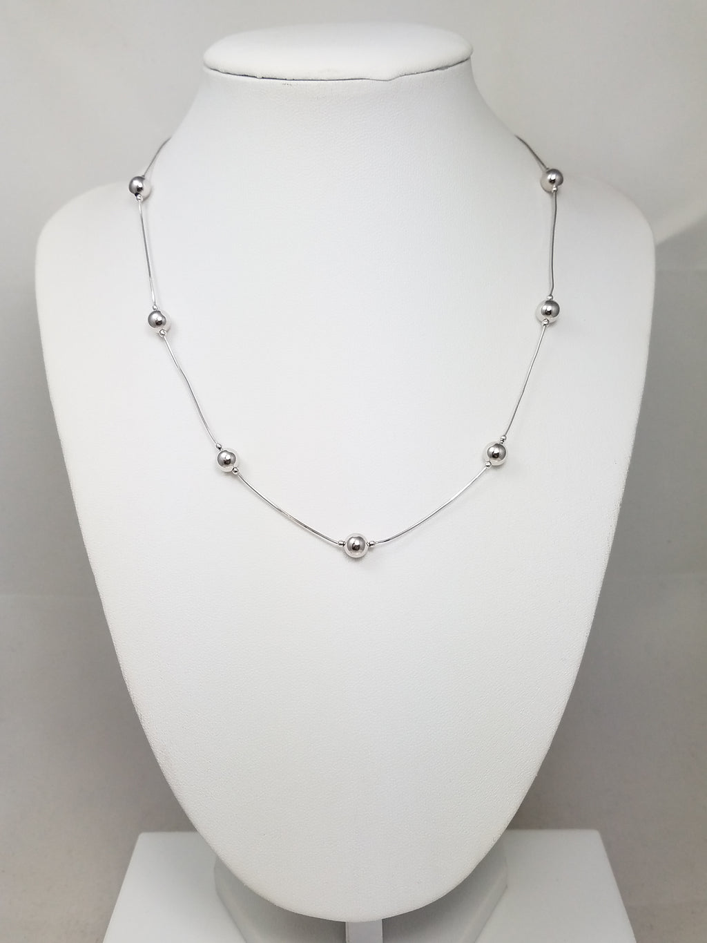 Italian 14k White Gold Bead Station 16" Necklace