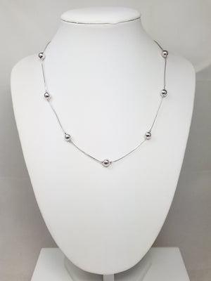 Italian 14k White Gold Bead Station 16" Necklace