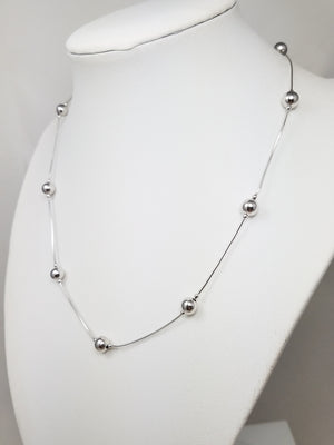 Italian 14k White Gold Bead Station 16" Necklace