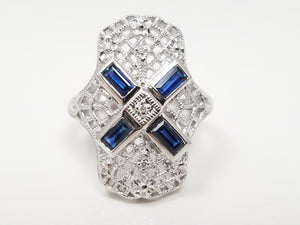 Fabulous 14k White Gold Natural Sapphire Diamond Pierced Ring