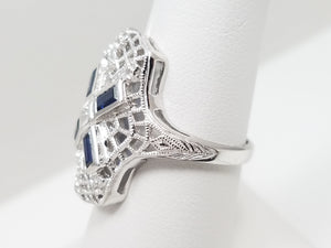 Fabulous 14k White Gold Natural Sapphire Diamond Pierced Ring