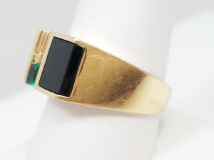 Dynamic 10k Yellow Gold Lab Created Emerald Natural Onyx Diamond Ring