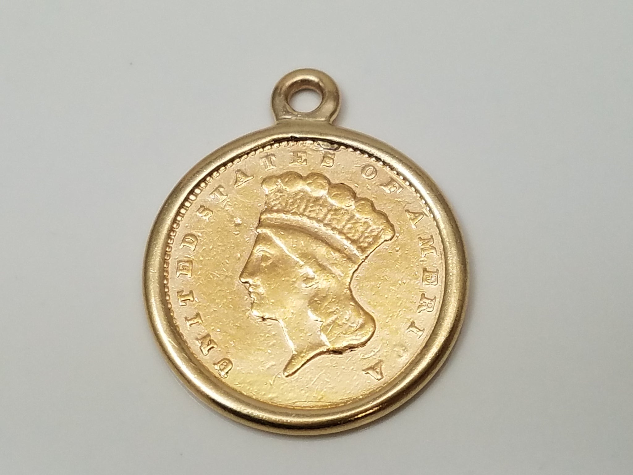 Enchanting 1874 U.S. Indian Princess $1 Gold Coin 14k Yellow Gold Pendant