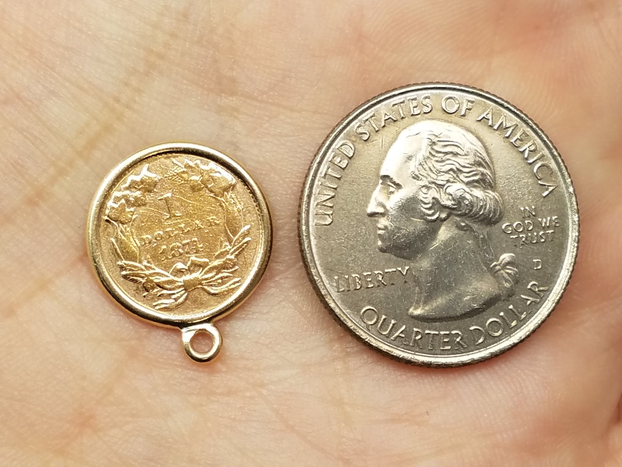 Enchanting 1874 U.S. Indian Princess $1 Gold Coin 14k Yellow Gold Pendant