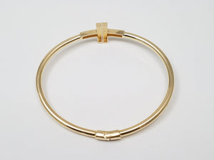 Dashing 14k Yellow Gold Hollow Matching "T" Bangle Bracelet